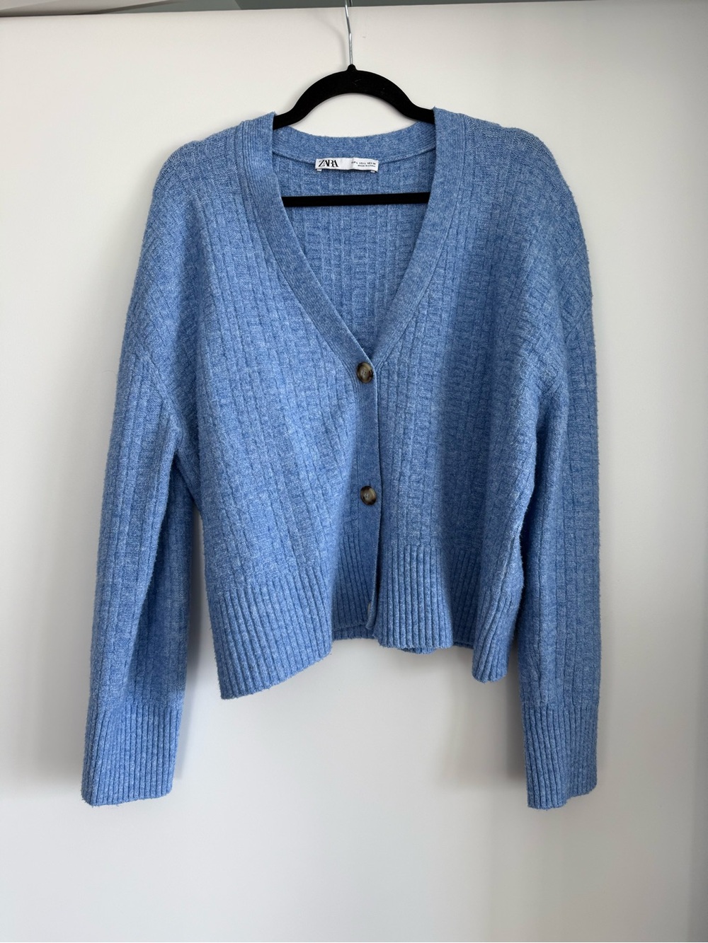 Zara Sky Blue Ribbed V-Neck Button Cardigan